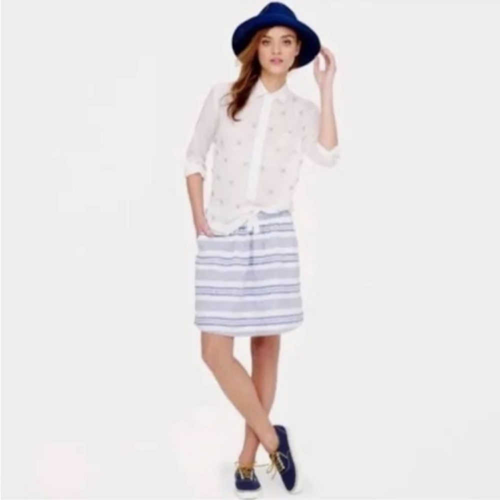 J.Crew Blue And White Stripped Linen Skirt Nautical look size O